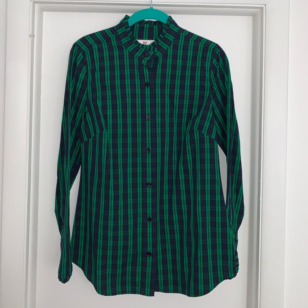 Vineyard Vines Blackwatch Plaid Ruffle Blouse